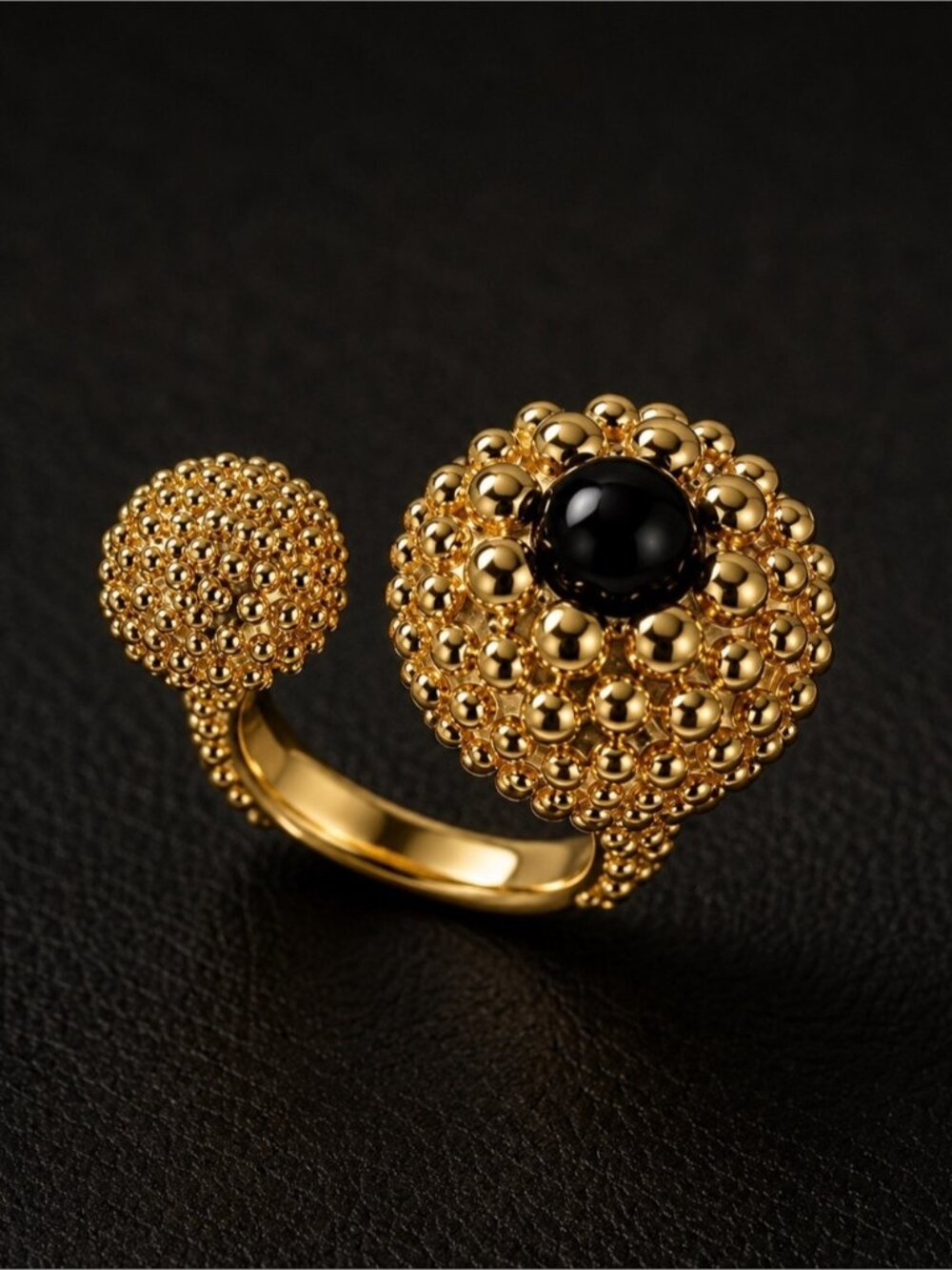Gold Open Beaded Ring with Black Accent - Women's Jewelry